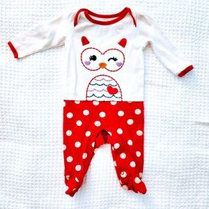 Wonder Nation one piece outfit with feet, Size 6-9M, fuschia polka dot